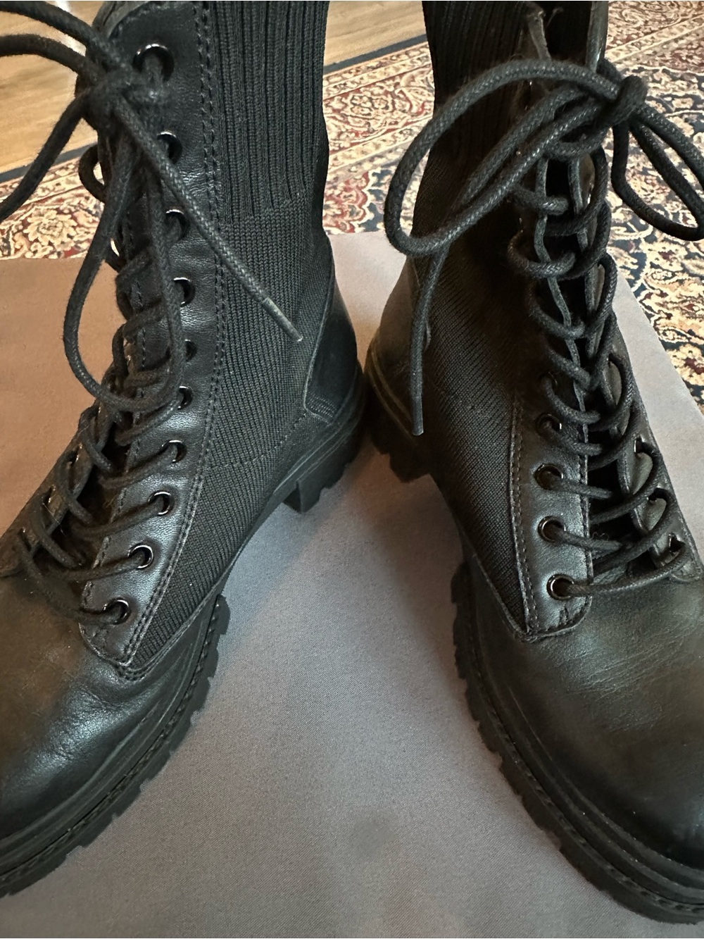 ALDO Black Mixed Media Lug Sole Combat Boots Size 7
